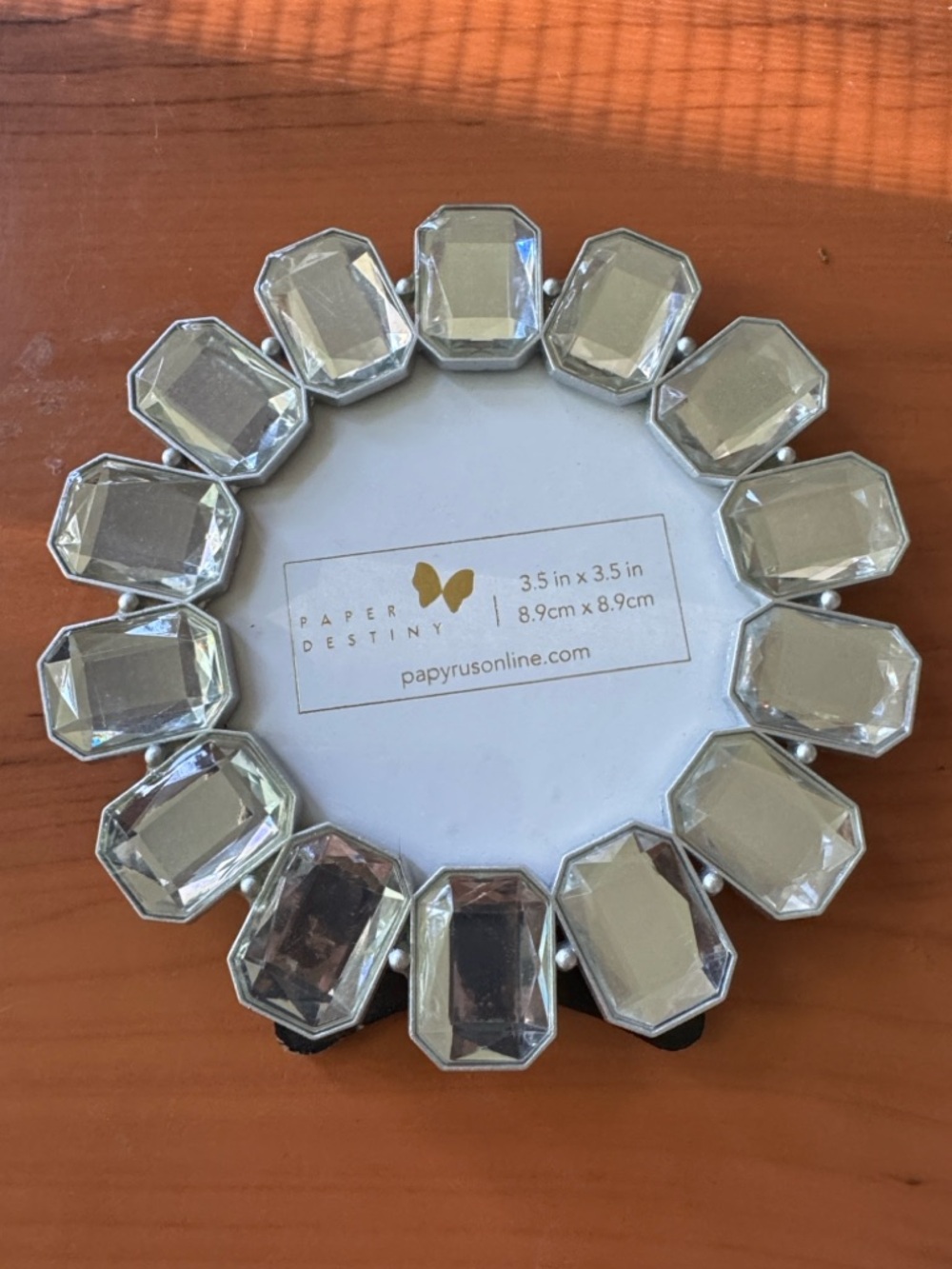 Paper Destiny Papyrus  Jeweled Round Picture Frame - Clear Crystal Accent 3.5 “